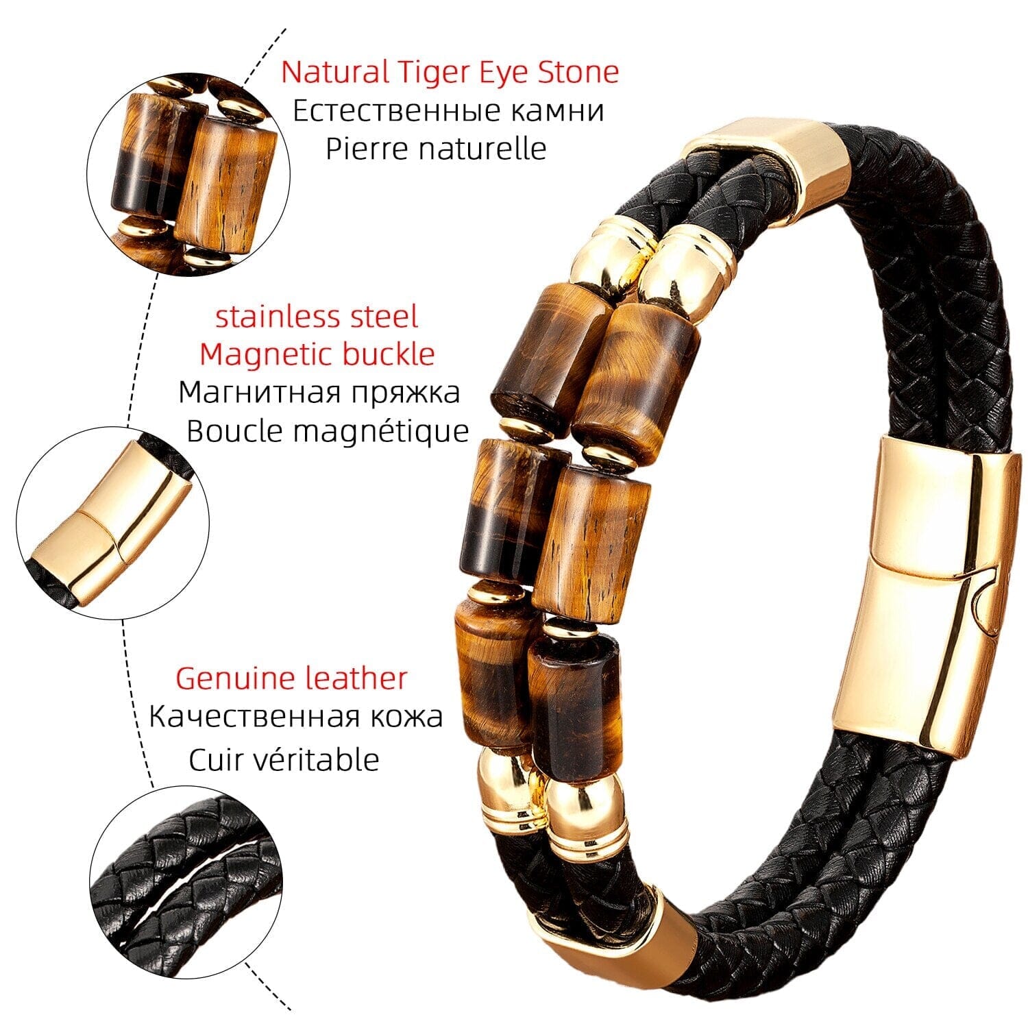 High Quality Natural Tiger Eye Braided Leather Rope BraceletBracelet
