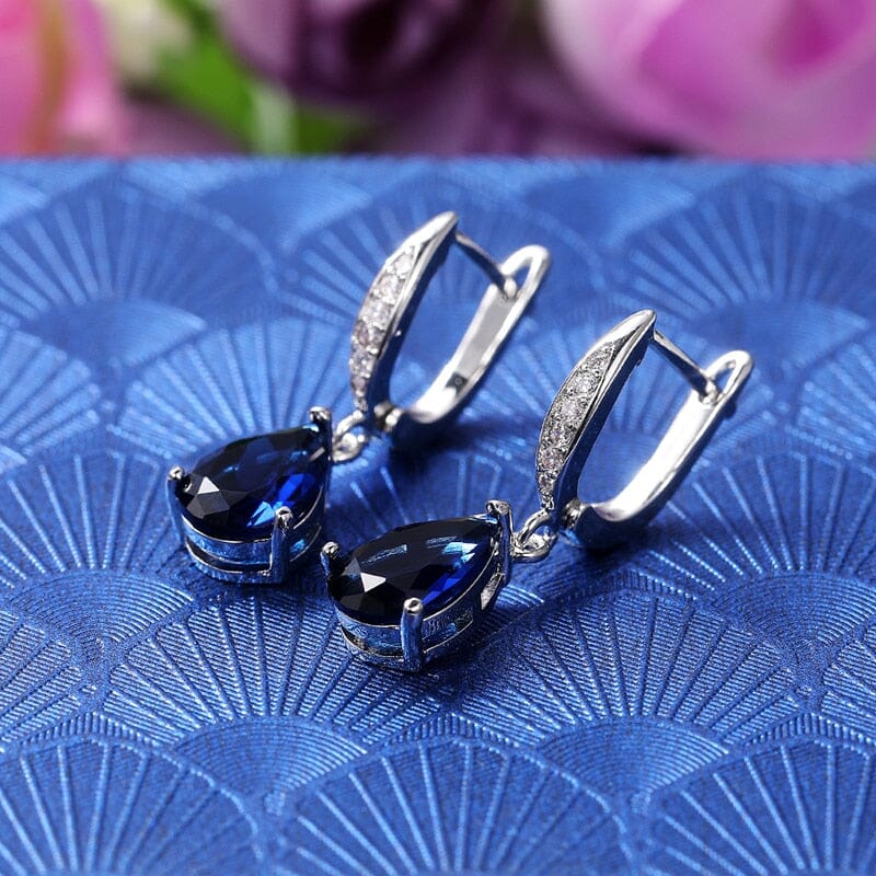 Trend Noble Blue CZ Sapphire Lady Dangle Drop EarringsEarrings