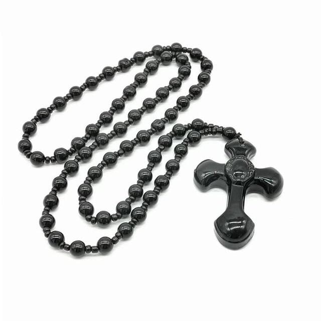 Natural Black Obsidian Hand Carved Chinese Dragon Phoenix BaGua Lucky AmuletNecklaceCross