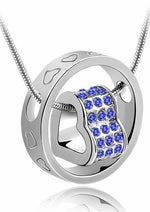 Rhinestone Love Heart Pendant NecklaceNecklaceSilver Dark Blue