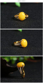 925 Sterling Silver Natural Yellow Amber Ring (Resizeable)Ring