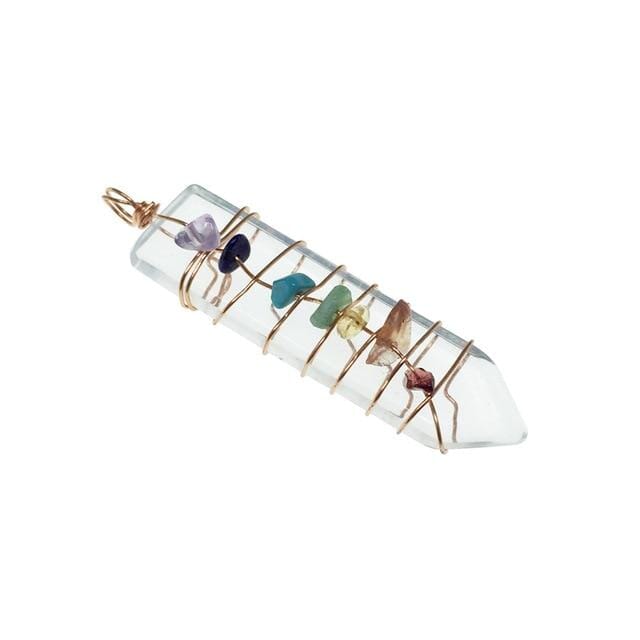 Handmade Wrap Pendulum 7 Chakra Sword PendantPendantClear Quartz