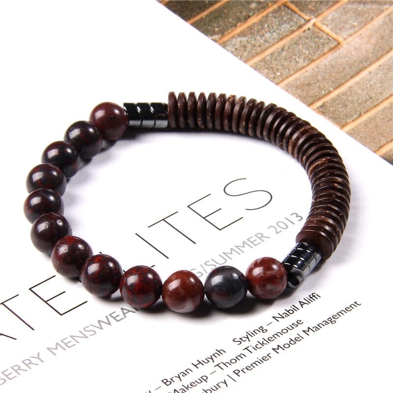 Bloodstone and Wood Flake Ethnic BraceletBracelet