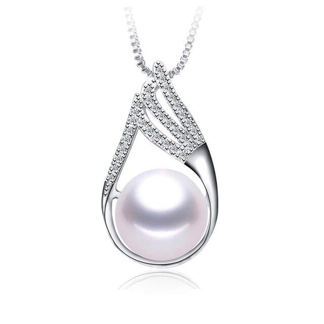 925 Sterling Silver Elegant Pearl PendantNecklacewhite8-9mm