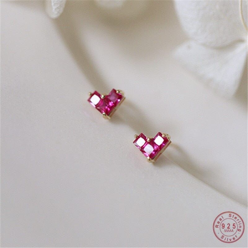 Light Luxury French Heart Ruby Stud Earrings - 925 Sterling SilverEarringsstud earringSilver