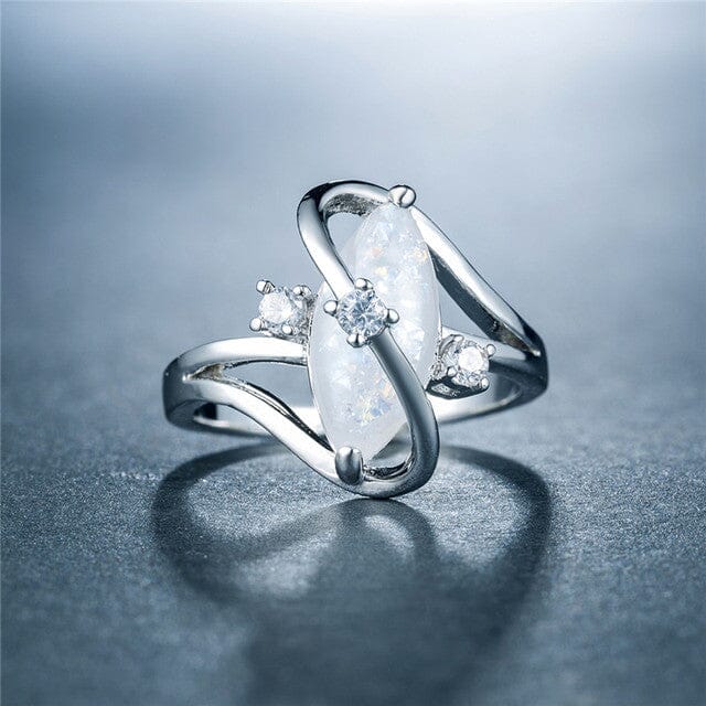 White Fire Opal Cubic Zirconia Ring - 925 Sterling SilverRing7white