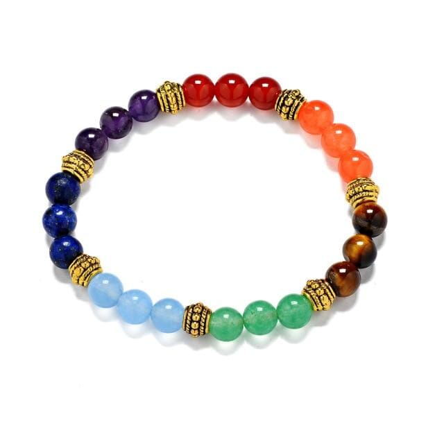 7 Chakra Natural Stone Crystal BraceletBraceletAncient Gold B
