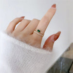 Temperament Green Square Peridot Double Layer Open RingRing