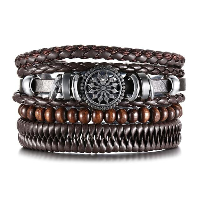 4Pcs/Set Braided Wrap Leather Bracelets for MenBraceletSet 18