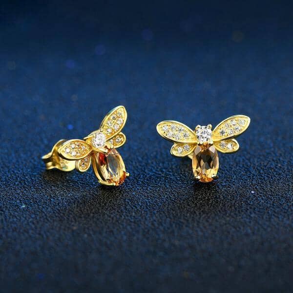 Citrine Bee Stud Earrings - 925 Sterling SilverEarrings