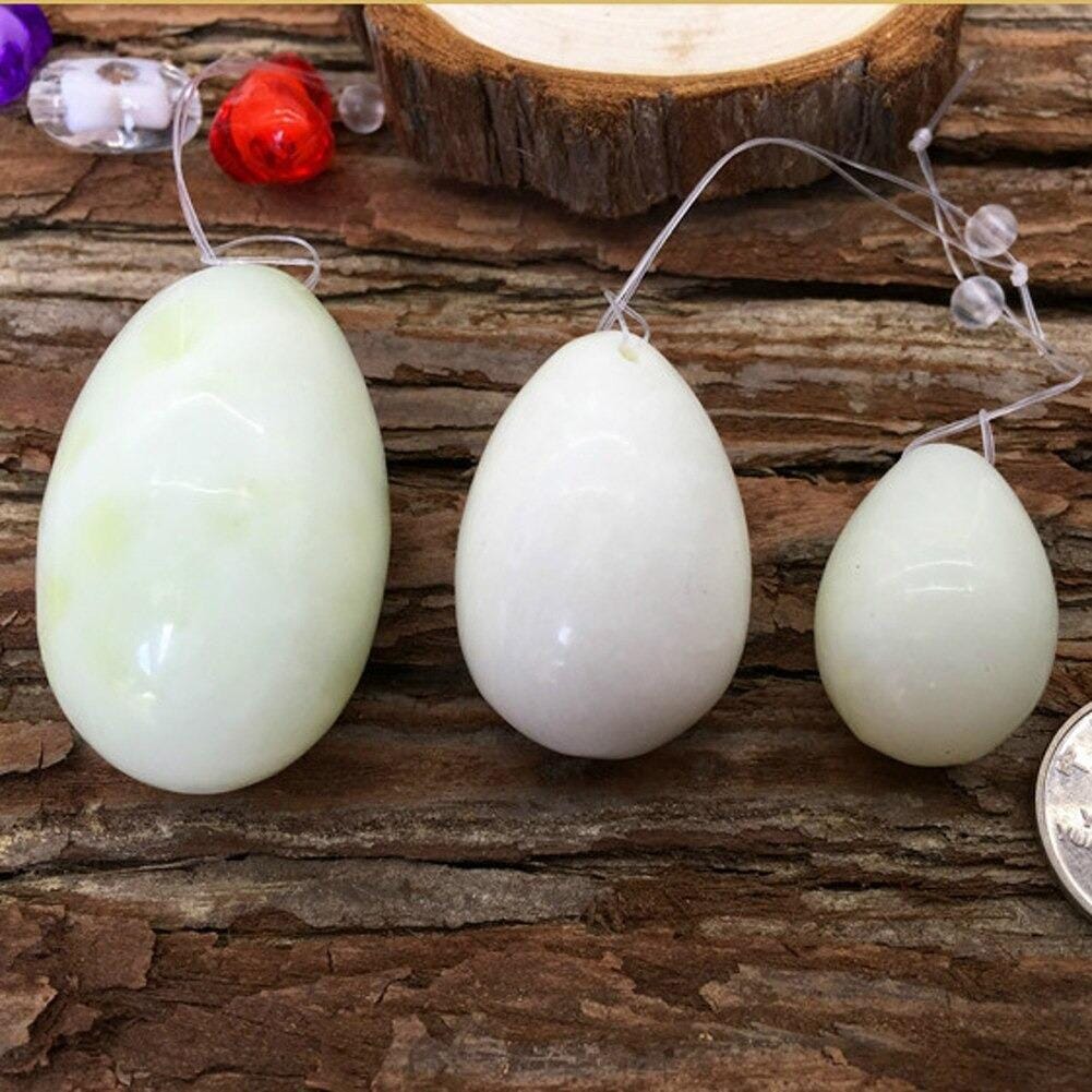 Drilled Natural Green Jade Yoni Eggs for Kegel Exercise (3 eggs)Yoni Eggs