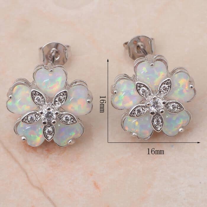 Flower White Fire Opal Stud EarringsEarrings