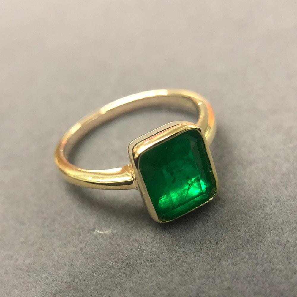 Elegant Square Emerald Yellow Gold Ring - 925 Sterling SilverRing