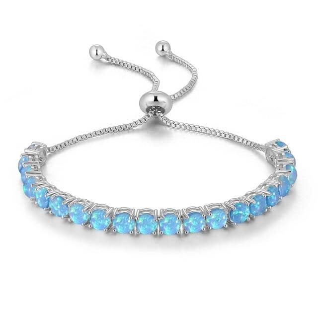 Fire Opal Silver Plated Tennis Bracelet for Women - ResizeableBraceletBlue Opal - Silver
