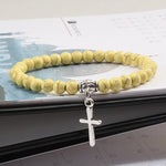 WWJD 6mm Boho Cross Natural Volcanic Stone BraceletBraceletYellow17cm