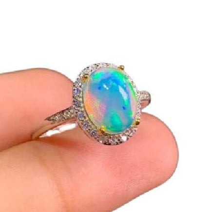 Bague En Argent 925 Avec Opale Australienne Naturelle Orange - Cabochon, 25 Carats, 6,5 Grammes, Neuf Sans Emballage