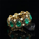 Vintage Style Big Emerald and Sapphire Stone Crystal Bangle BraceletBracelet