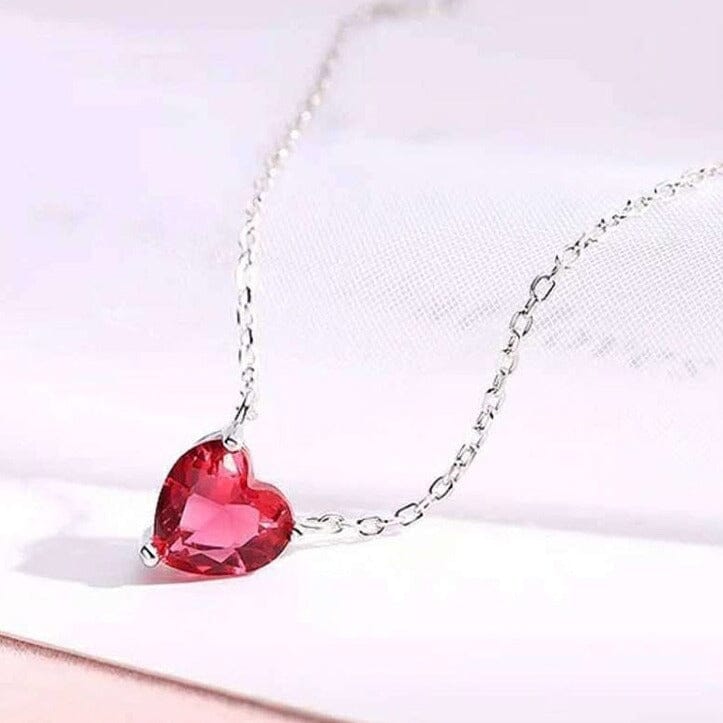 Little Heart Shape Ruby Necklace - 925 Sterling SilverNecklace