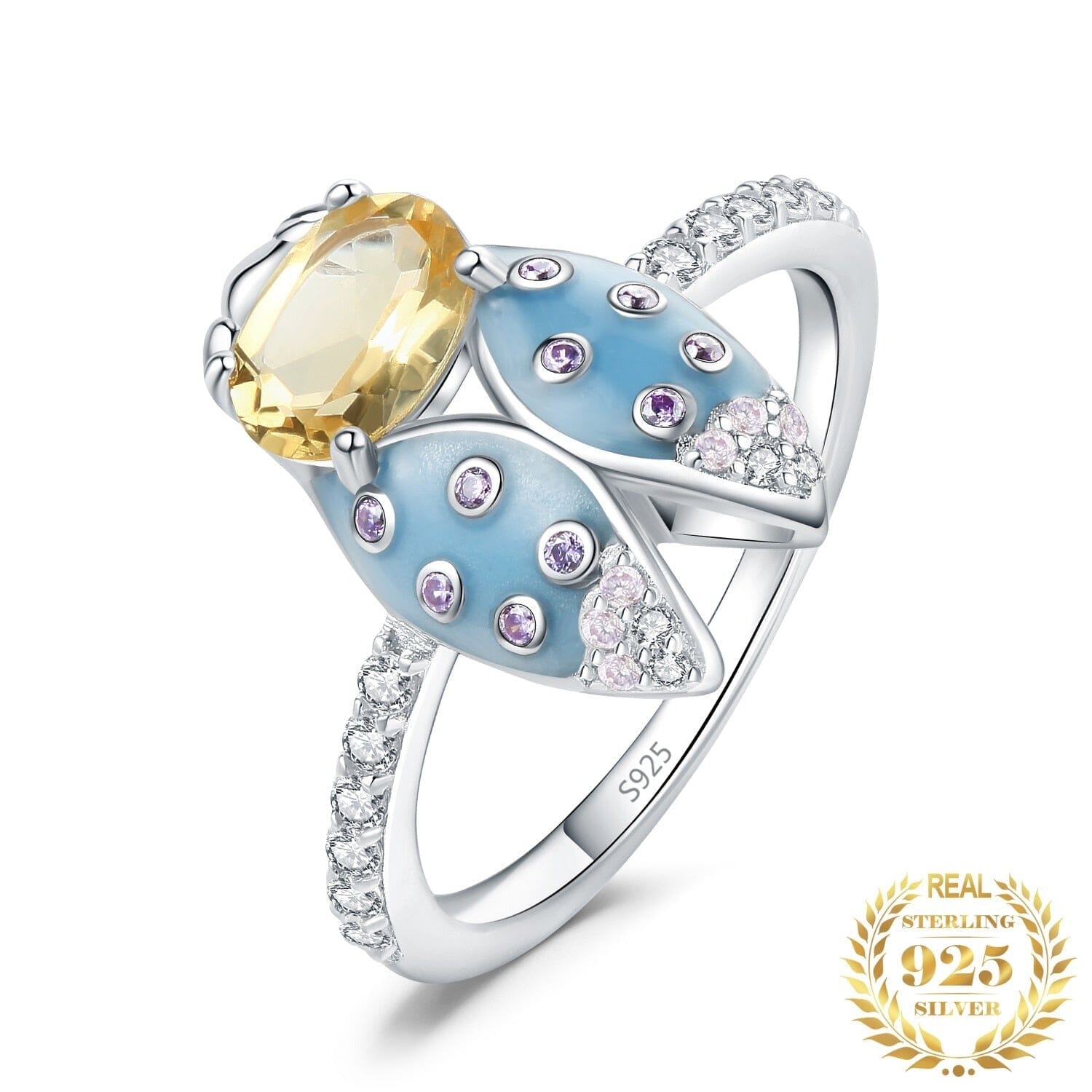 Cicada Enamel Natural Citrine Ring - 925 Sterling SilverRing5