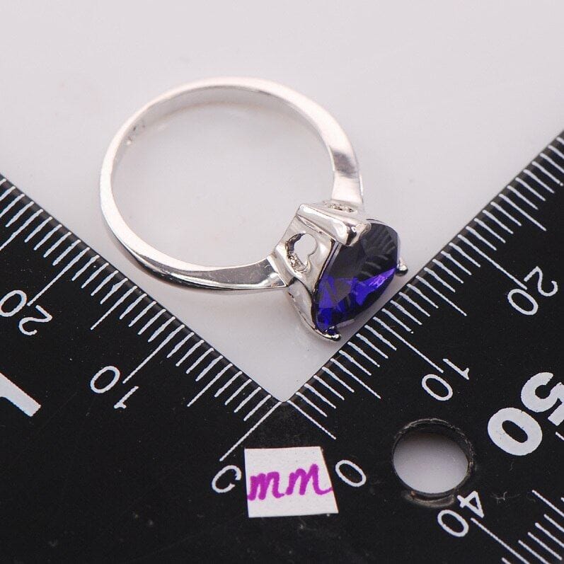 Pretty Heart CZ Sapphire Ring - 925 Sterling SilverRing