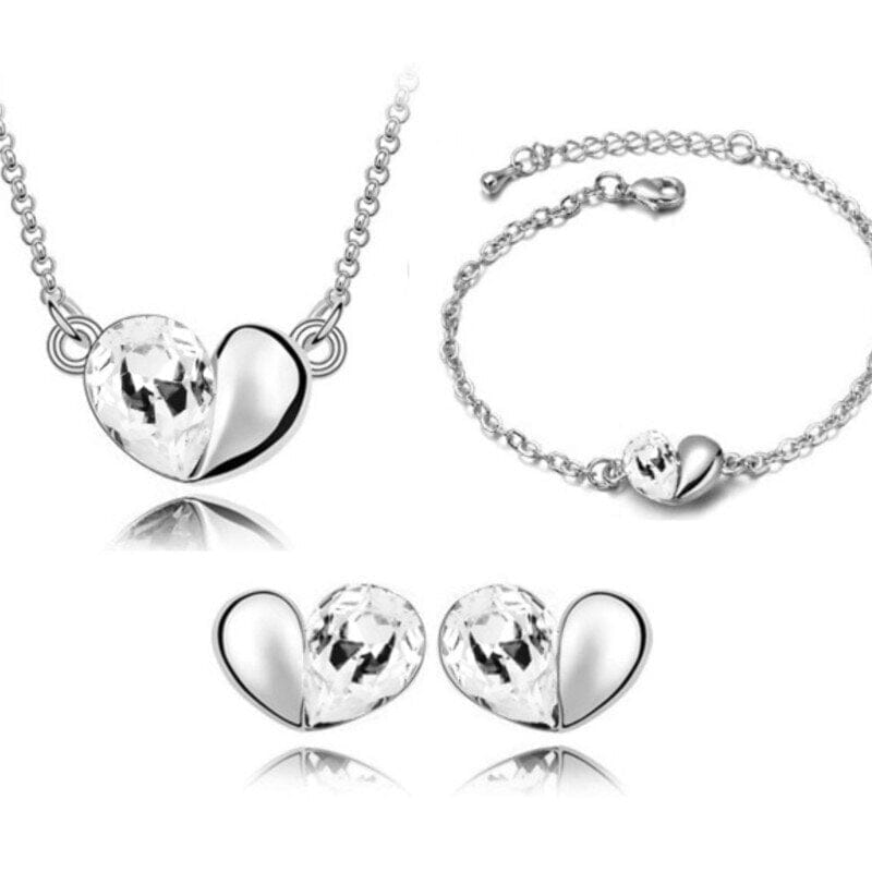 Charm Crystal Heart Blue Topaz, Pink Sapphire, Peridot, Amethyst Jewelry Set