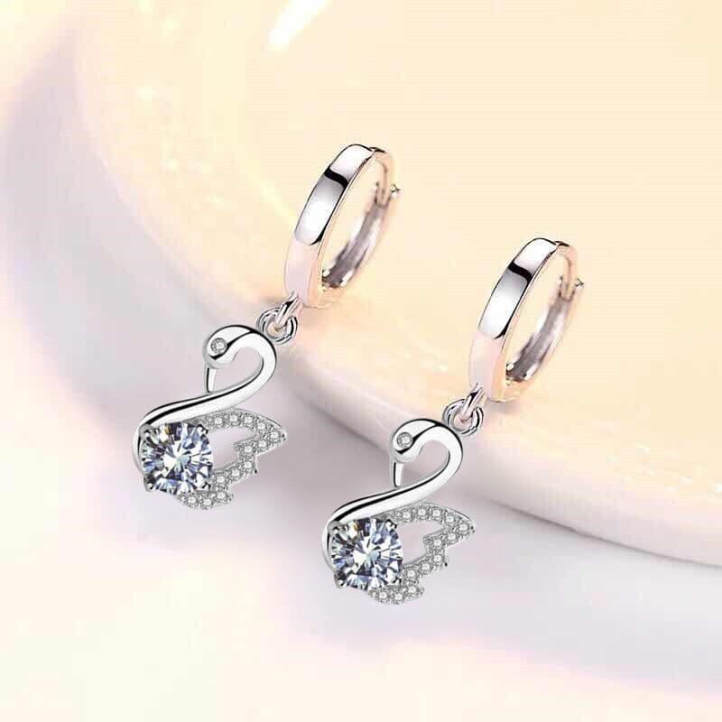 Blue, White & Pink Fire Opal Swan EarringsEarringsWhite