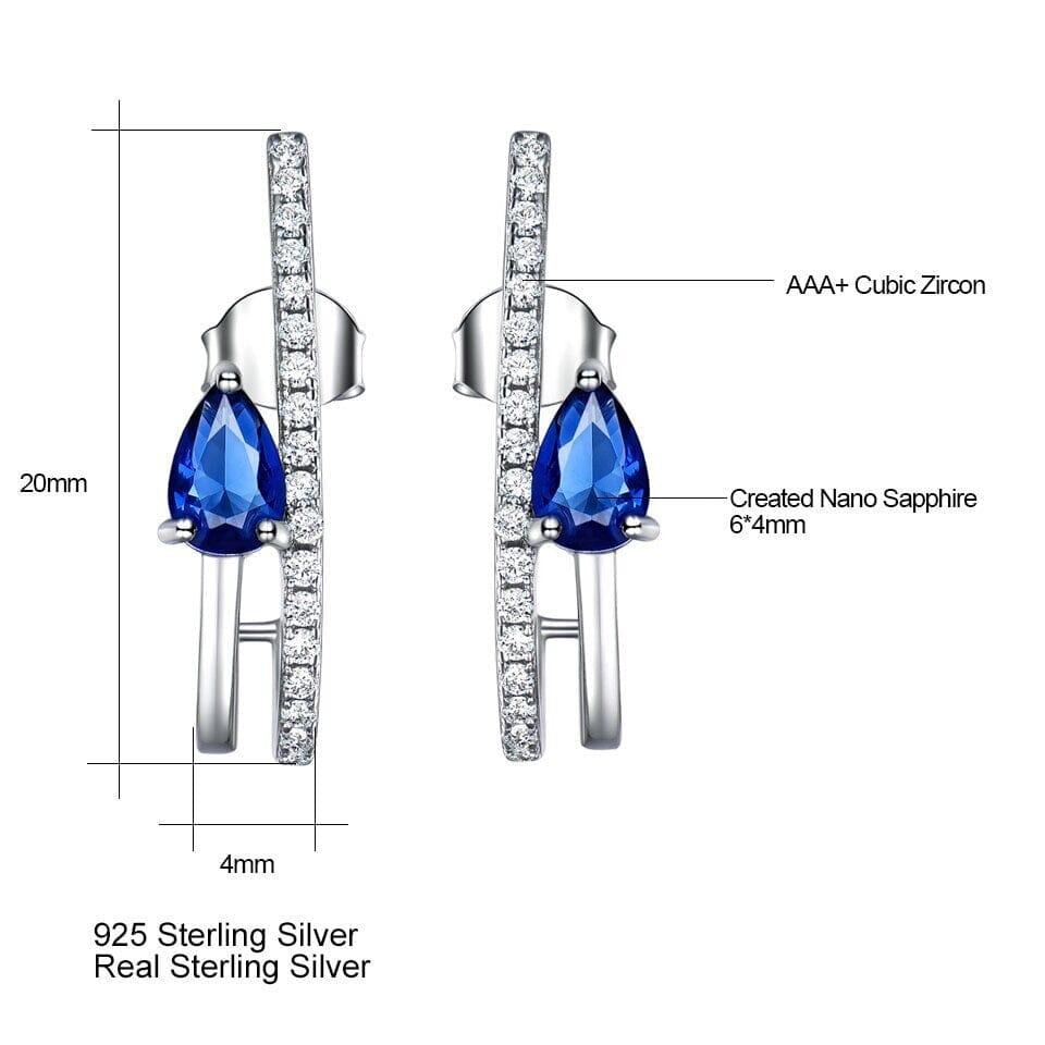 Water Drop Created Nano Blue Sapphire Stud Earrings - 925 Sterling SilverEarrings