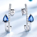 Water Drop Created Nano Blue Sapphire Stud Earrings - 925 Sterling SilverEarrings