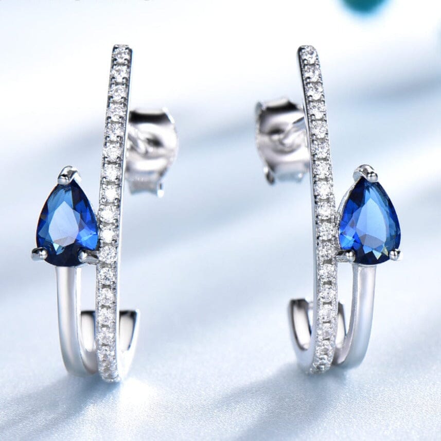 Water Drop Created Nano Blue Sapphire Stud Earrings - 925 Sterling SilverEarrings