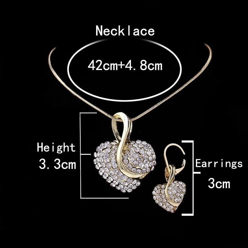 18K Gold Filled Shine Austrian Crystal Heart Necklace & Earrings SetJewelry Set