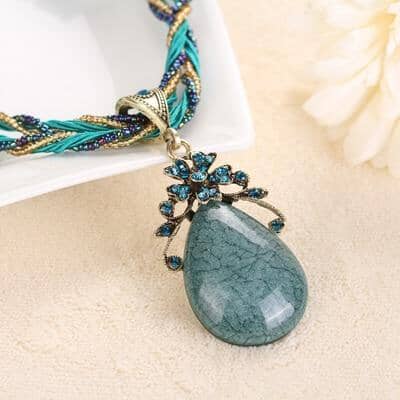 Retro Ethnic Style Alloy Rhinestone Link Chain Choker Bib Stress Reliever NecklaceNecklaceTeal