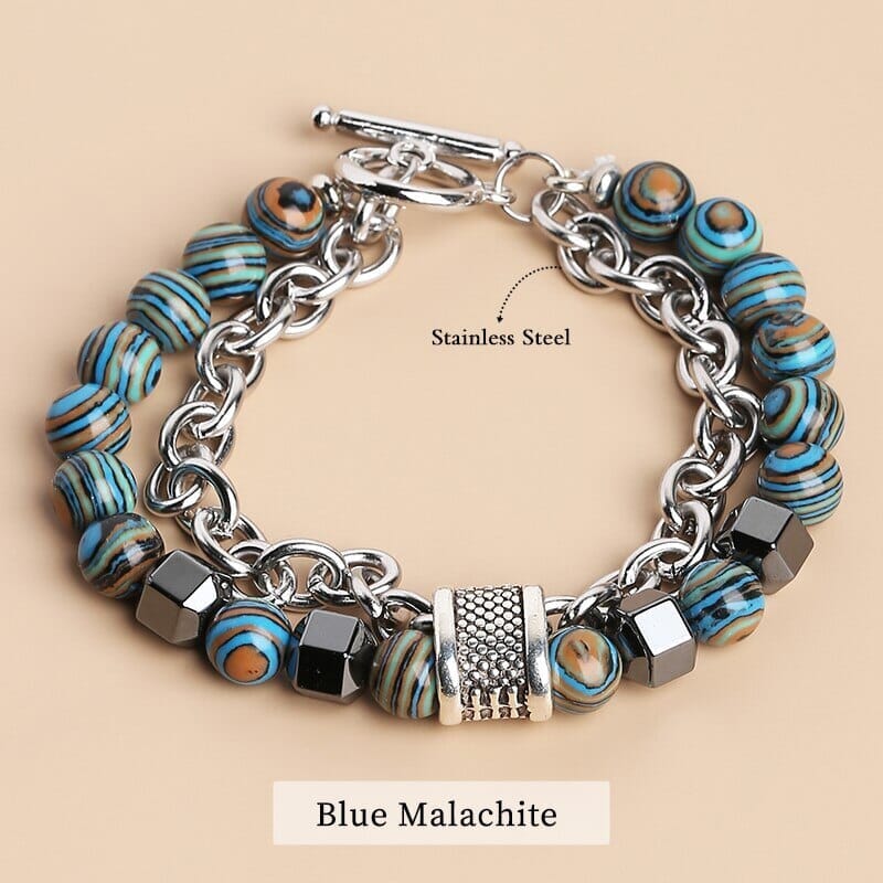 Natural Tiger Eye Stone Beaded Stainless Steel BraceletBraceletBlue Malachite