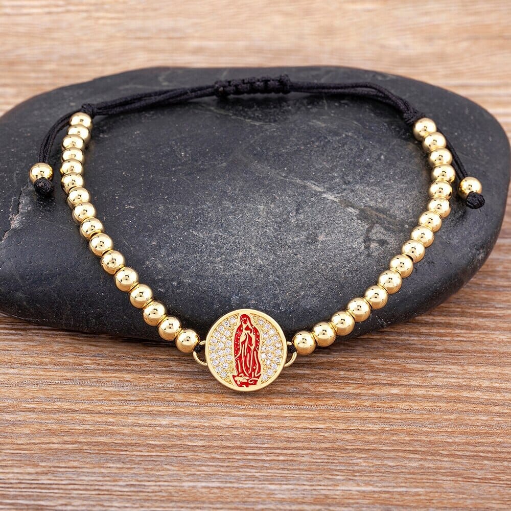5 Colors Virgin Mary WWJD Handmade Pearl Adjustable BraceletBraceletRed