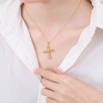 Cross Vine Flower Peridot Pendant Necklace- 925 Sterling SilverNecklace