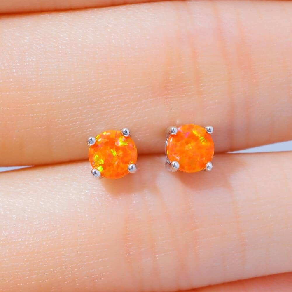 Orange Fire Opal Round Shape Stud EarringsEarrings