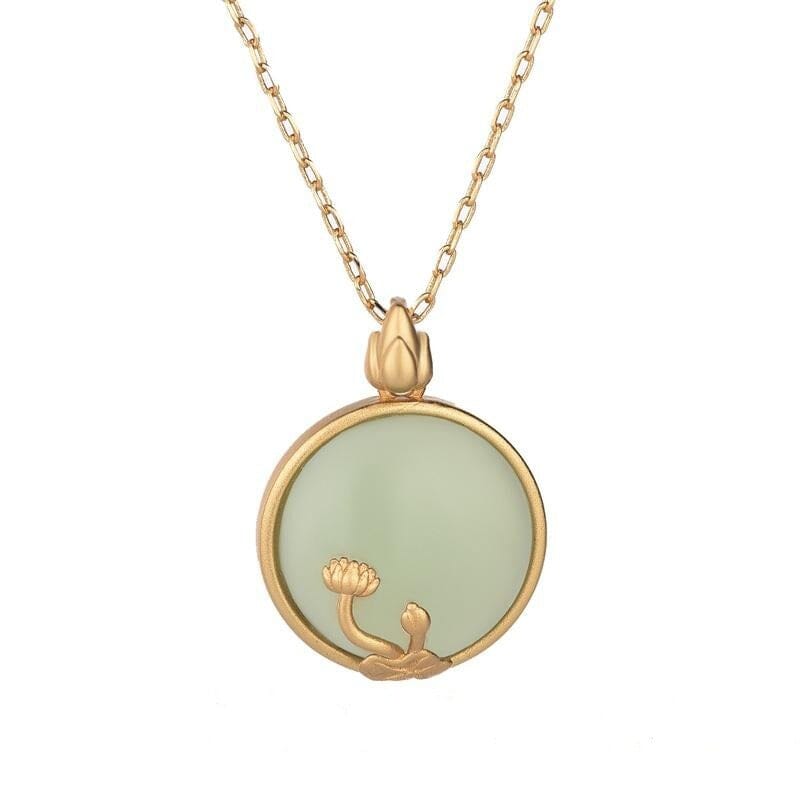 Green Jade Lotus Pendant NecklaceNecklace