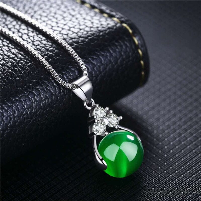 Natural Green Jade Chalcedony Necklace - 925 Sterling SilverNecklaces