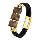 Luxury Stainless Steel Leather Natural Tiger Eye Stone BraceletBraceletTZ-182819cm
