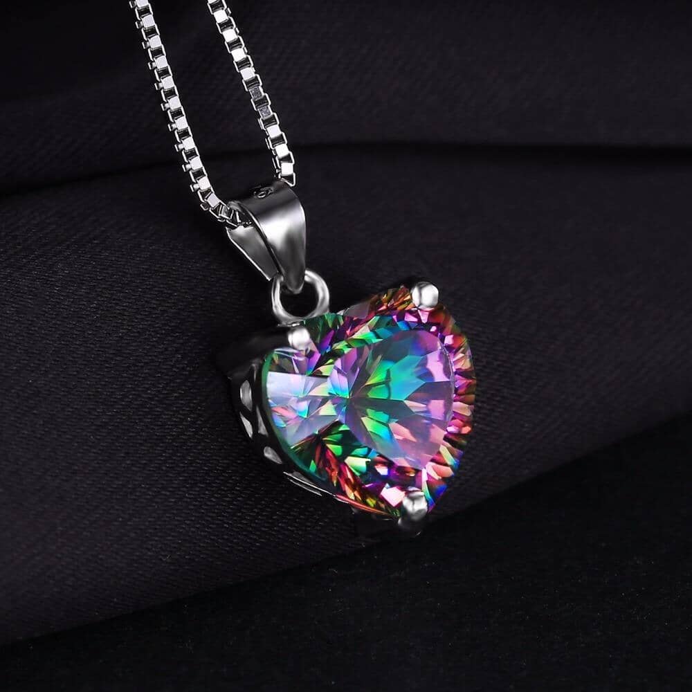 Rainbow Fire Mystic Topaz Heart Solid 925 Sterling Silver Pendant (Without Chain)Necklace
