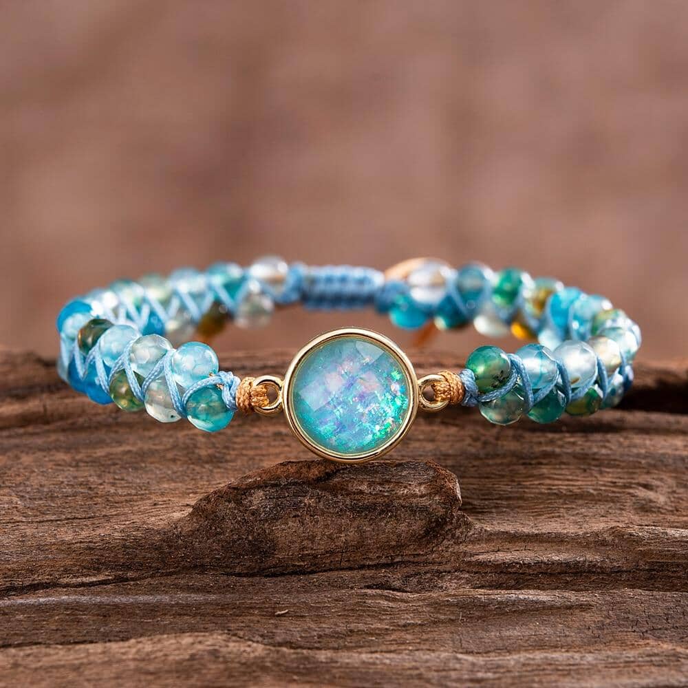 Blue Round Opal Bracelets Braided BraceletBracelet