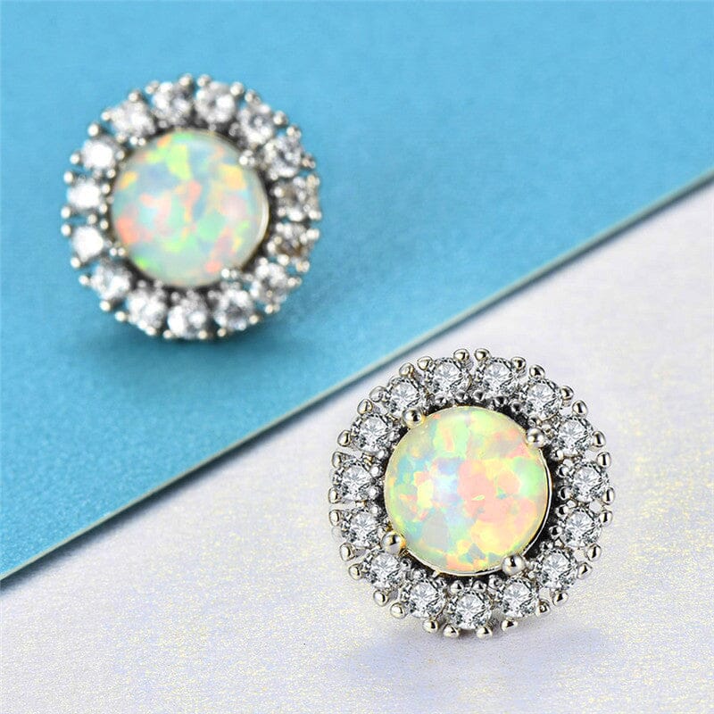 Green Fire Opal Cubic Zirconia Silver EarringsEarrings