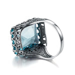 Unique Vintage Aquamarine Ring - 925 Sterling SilverRing