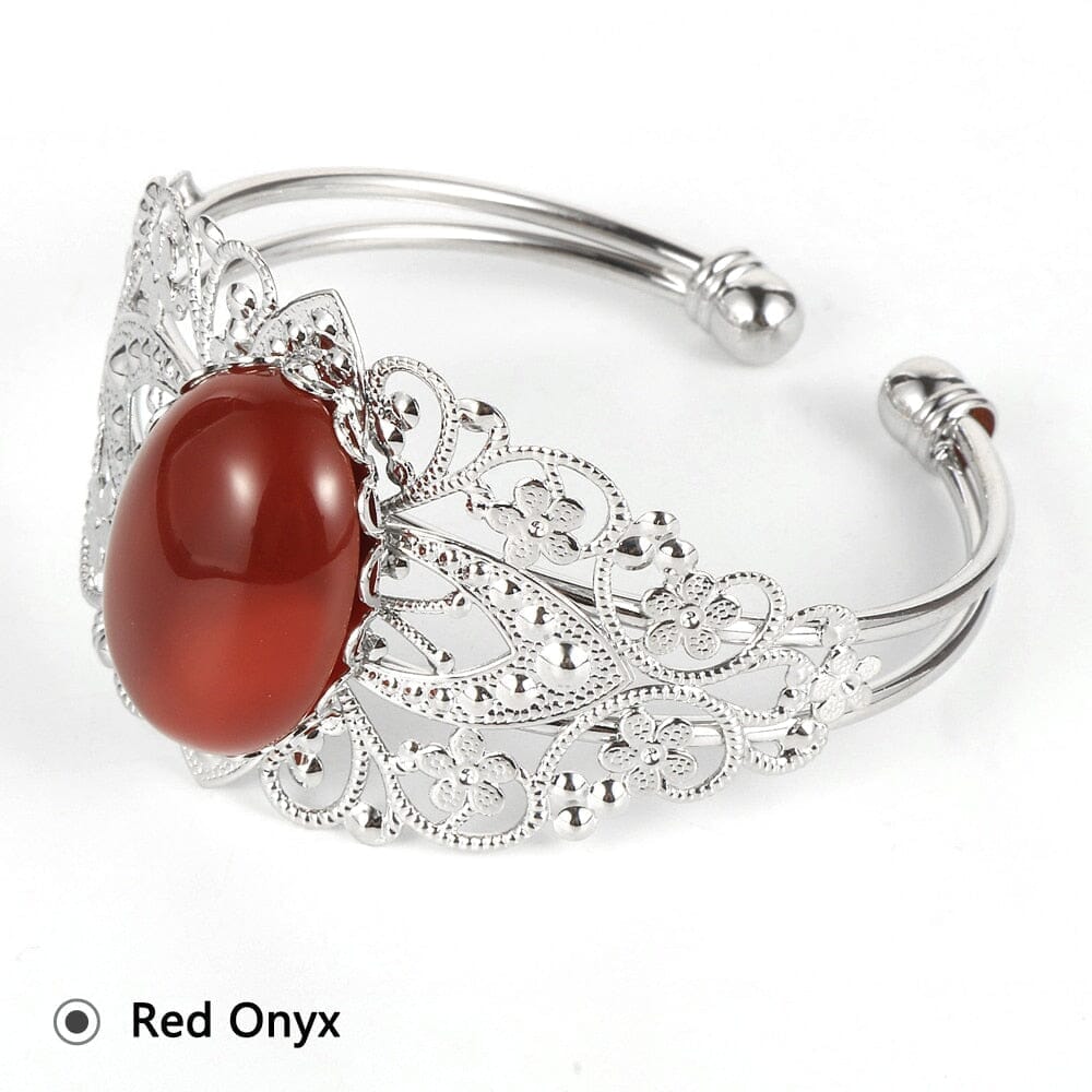 Coffee Onyx Labradorite Oval Gemstone Open BangleBraceletRed Onyx