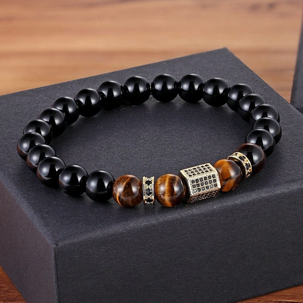 Matte Onyx Stone and Tiger Eye BraceletBraceletGold with Box