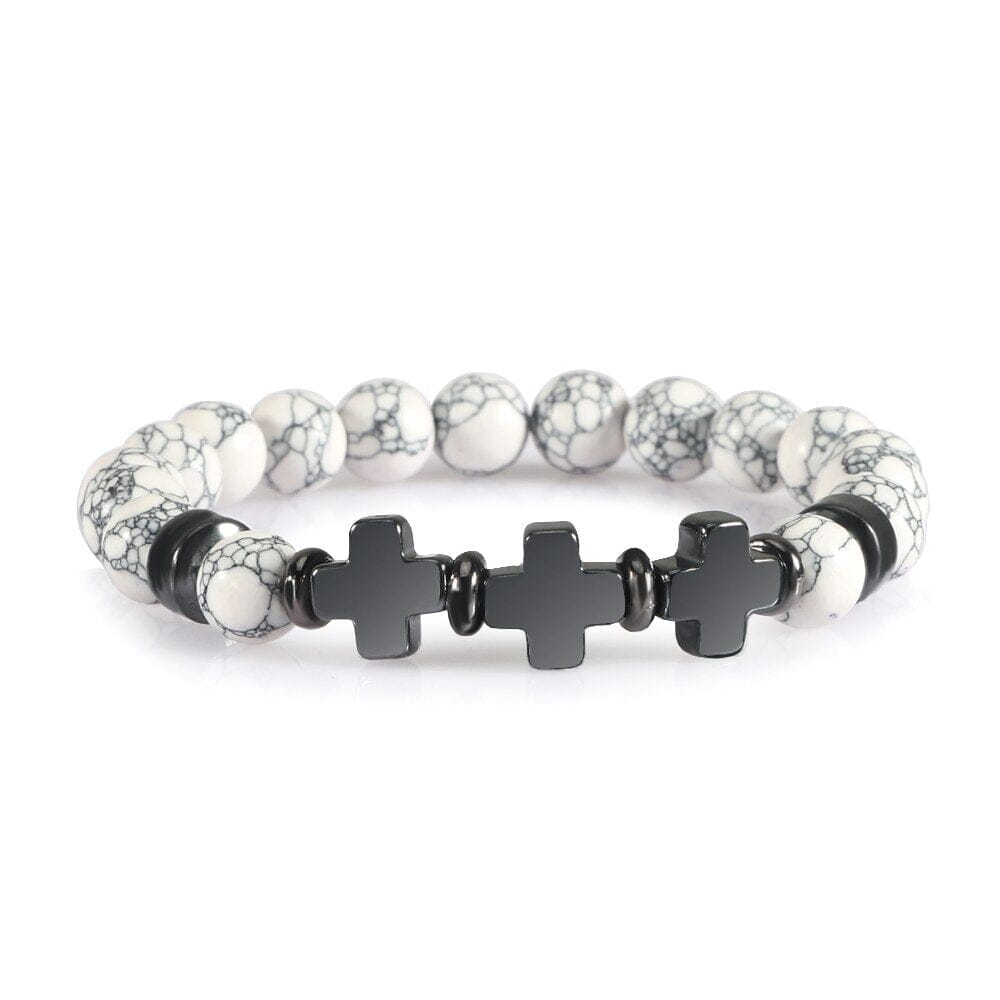 8mm Natural Stone Bracelet Christian Jesus Cross Bracelets for Women Men Elastic Rope Beaded Bangles Yoga Rosary Jewelry GiftsBraceletBlack Line