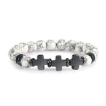 8mm Natural Stone Bracelet Christian Jesus Cross Bracelets for Women Men Elastic Rope Beaded Bangles Yoga Rosary Jewelry GiftsBraceletBlack Line
