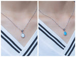 Blue and White Fire Opal Oval PendantPendant