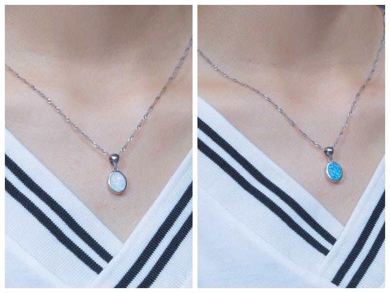 Blue and White Fire Opal Oval PendantPendant
