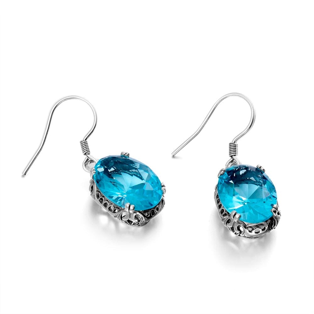 Royal Design Aquamarine Turkish Earrings - 925 Sterling SilverEarrings