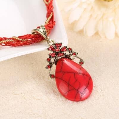 Retro Ethnic Style Alloy Rhinestone Link Chain Choker Bib Stress Reliever NecklaceNecklaceBright Red